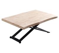 PEGANE Table Basse relevable de Salon en Bois de chêne Naturel avec Pieds en métal Noir Longueur 120 x Profondeur 80 x Hauteur 49-76 cm