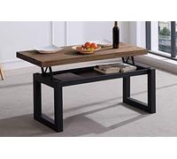 PEGANE Table Basse relevable en Bois de chêne foncé avec Pieds en métal Noir - Longueur 120 x Hauteur 47.5-62.5 x Profondeur 60 cm