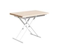 Table basse relevable rectangulaire extensible coloris chêne -pieds blanc - Longueur 100 x largeur 50-100 cm