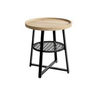 PEGANE Table Basse Ronde avec étagère décor chêne Naturel et métal Noir - Diamètre 50 x Hauteur 55 cm