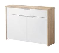 PEGANE Table Console, Meuble Console avec 2 Portes et 1 tiroir Coloris chêne Cambrian, Blanc- Longueur 101 x Profondeur 30 x Hauteur 76 cm