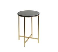 PEGANE Table d'appoint Ronde avec Plateau Coloris Noir et Pieds en métal Coloris doré - Diamètre 39 x Hauteur 53 cm
