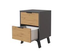 pegane Table de Chevet - Gris/Chêne