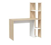 PEGANE Table du Bureau, Meuble du Bureau réversible avec étagère en Bois Coloris Blanc artik, chêne Canadien - Hauteur 136 x Longueur 110 x Profondeur 52 cm