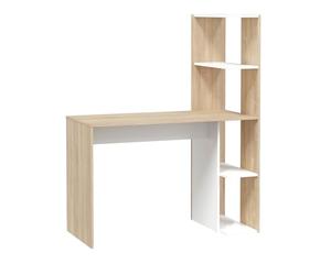 PEGANE Table du Bureau, Meuble du Bureau réversible avec étagère en Bois Coloris Blanc artik, chêne Canadien - Hauteur 136 x Longueur 110 x Profondeur 52 cm