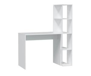 PEGANE Table du Bureau, Meuble du Bureau réversible avec étagère en Bois Coloris Blanc artik - Hauteur 136 x Longueur 110 x Profondeur 52 cm