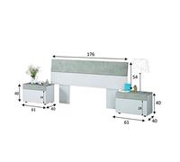 PEGANE Tête de lit avec 2 Tables de Chevet Coloris Blanc Artic/Béton - 97 x 276 x 40 cm