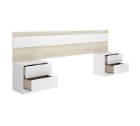 Pegane Tête de lit avec 2 tables de nuit - Blanc et chêne