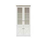PEGANE Vitrine 4 Portes Coloris Pin Andersen Blanchi/chêne Artisan - Longueur 93 x Profondeur 43 x Hauteur 201 cm