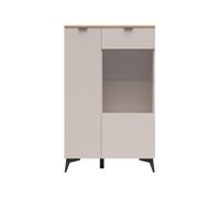 PEGANE Vitrine Basse vaisselier 2 Portes Coloris Cachemire/Chêne Artisan - Longueur 85 x Profondeur 41 x Hauteur 138 cm