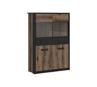 Pegane Vitrine bibliothèque 4 portes - Chêne foncé