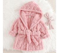 Peignoir à capuche en polaire épais de couleur unie pour bébé fille avec ceinture, polyvalent et confortable pour l'automne et l'hiver 6-9M,9-12M,12-18M,18-24M,2-3YUnicoloreÉtoffe