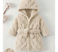 Peignoir à capuche épais doublé de matière thermique à manches longues avec lien pour bébé nouveau-né garçon et fille 6-9M,9-12M,0-1M,1-3M,3-6MUnicolorePolyester