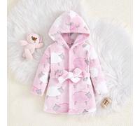 Peignoir à capuche pour bébé fille, motif jacquard mouton mignon, doublure thermique, manches longues, taille à nouer, tissu épais en peluche, adapté pour l'hiver et l'automne 6-9M,9-12M,12-18M,18-24M