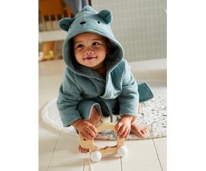 Peignoir bébé animal en gaze de coton bio* personnalisable bleu canard 24M(86CM)