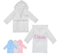 Peignoir Bebe Personnalisé avec Nom Brodé, Peignoir de Bain Enfant Garçon Fille, Nom Brodé et Flanelle Douce, Cadeau Naissance Personnalisé Bebe (FR/ES, Âge, 4 ans, 5 ans, Taille normale, Blanc)