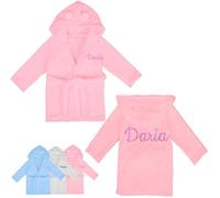 Peignoir Bebe Personnalisé avec Nom Brodé, Peignoir de Bain Enfant Garçon Fille, Nom Brodé et Flanelle Douce, Cadeau Naissance Personnalisé Bebe (FR/ES, Âge, 5 ans, 6 ans, Taille normale, Rose)