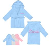 Peignoir Bebe Personnalisé avec Nom Brodé, Peignoir de Bain Enfant Garçon Fille, Nom Brodé et Flanelle Douce, Cadeau Naissance Personnalisé Bebe (FR/ES, Âge, 4 ans, 5 ans, Taille normale, Bleu)