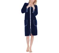 Peignoir court en velours pour femme Aquarti, avec fermeture éclair, couleur : bleu foncé, taille : 5XL
