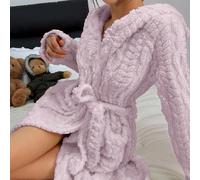 Peignoir de bain à capuche en jacquard d'oreille de blé douillet avec ceinture à la taille pour femmes L,M,S,XLFlanelle