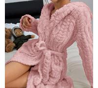 Peignoir de bain à capuche en jacquard d'oreille de blé douillet avec ceinture à la taille pour femmes L,M,S,XLUnicoloreFlanelle