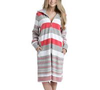 Peignoir de bain en éponge pour femme Aquarti, rayé et à capuche, couleur : corail, taille : M