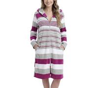 Peignoir de bain en éponge pour femme Aquarti, rayé et à capuche, couleur : magenta, taille : XXL