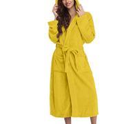 Peignoir de bain en éponge pour femme - Super doux, chaud et moelleux - En polaire avec capuche - Long peignoir léger et confortable - Chemise de nuit avec poches