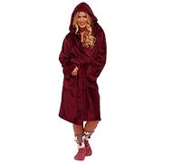 Peignoir De Bain Femme Polaire Unie Capuche, Chemise De Nuit Grande Taille à Manches Longues, Robe De Chambre avec Poches, Doux Et Confortable VêTements De Nuit Femme Automne Hiver