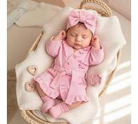 Peignoir de bain pour bébé fille nouveau-né avec broderie couronne "Mommy's Girl" pour séance photo 0-3 mois, tenue de photographie pour bébé fille avec bonnet nœud papillon assorti et peignoir à vola