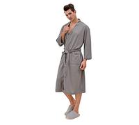 Peignoir de bain pour couple - Peignoir de sauna pour homme et femme - Col châle absorbant - Unisexe - En coton - Léger - En tricot gaufré, gris, M