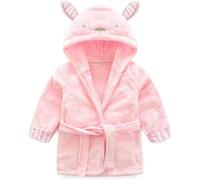 Peignoir de Bain pour Enfant Bébé Garçon,Sortie de Bain À Capuchon,Hiver Mignon Animal Doux Chaud Polaire Robe de Chambre-(90cm)