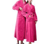 Peignoir de bain super doux pour homme - Peignoir d'hiver unisexe en coton éponge confortable avec poches - Col châle classique - Couleur unie - Vêtements de nuit thermiques, F, L