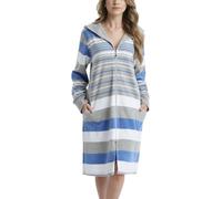 Peignoir en éponge pour femme Aquarti, rayé, avec capuche, couleur : bleu foncé, taille : M