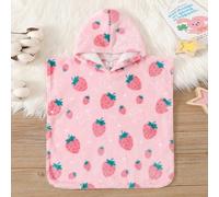 Peignoir en flanelle absorbante à capuche avec motif fraise pour bébé fille, confortable. Pyjamas, couverture, convient pour diverses saisons et occasions comme la salle de bain et la plage, automne/h