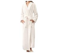 Peignoir en flanelle pour femme - Peignoir long d'hiver chaud avec poches en polaire douce à manches longues pour l'hiver - Chemise de nuit douce à col en V, blanc, 3XL