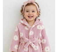 Peignoir en peluche à imprimé léopard, col rond, manches longues et nœud pour bébé fille, peignoir en peluche multifonctionnel et confortable, pyjama absorbant l'humidité, style basique polyvalent et 
