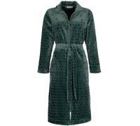 Peignoir en polaire pour femmes Unyqoos® avec fermeture éclair – doux et chaud, motif à pois en relief, vert, taille XXL (52/54), 110 cm, 100% polaire, 2 poches, avec ceinture incluse