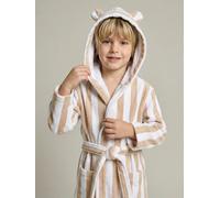Peignoir enfant rayé Ours personnalisable, avec coton recyclé rayé beige 14A