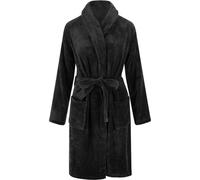 Peignoir enfant Unyqoos® en 100% polaire – noir, unie, taille 152/158, peignoir avec ceinture à nouer et poches plaquées