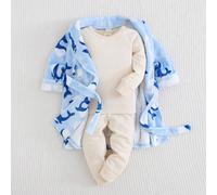 Peignoir épais doublé de thermique à manches longues avec col à nouer, motif dauphin et baleine, en peluche, pour bébé garçon, convient pour une utilisation intérieure et extérieure en automne et en h