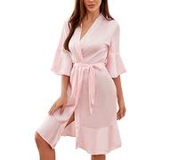 Peignoir Éponge Dames Couleur Unie Satin Couleur Ding Bord à Volants Chemise de Nuit Maison vêtements mariée Matin Robe élastique Soie Robe Courte Chemise de Nuit Pyjama Nuisette