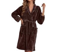 Peignoir Femme Long Épais en Flannel Polaire - Robe de Chambre Chaud Hiver Automne Confortable pour Maison Matin Doux Réveil