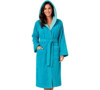 Peignoir femme Morgenstern, en molleton de coton, capuche, modèle Leonie, couleur pétrole, taille L