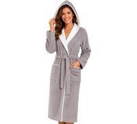 Peignoir femme Morgenstern, en molleton de coton, capuche, modèle Leonie, couleur taupe, taille L