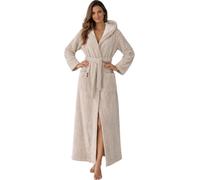Peignoir femme Morgenstern, extra long, capuche, en polaire, modèle Geena, couleur beige, taille S