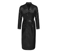 Peignoir kimono en satin pour homme - Grande taille - Robe de maison - Robe de chambre légère et douce - Couleur unie - Robe de nuit - Peignoir de sauna - Léger et long