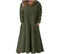 Peignoir long pour femme avec fermeture éclair - Sweat à capuche surdimensionné - En polaire - Avec poches - Chemise de nuit confortable à capuche - En peluche - Longueur totale, O Vert., M