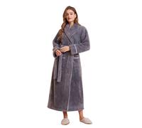Peignoir long pour femme - Moelleux - Peignoir de bain épais et chaud - Avec ceinture - Pour l'automne et l'hiver - En peluche - Confortable - Couleur unie, gris foncé, XXXL