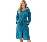 Peignoir pour femmes Morgenstern, fermeture éclair, capuche, couleur bleu pétrole, modèle Patrizia